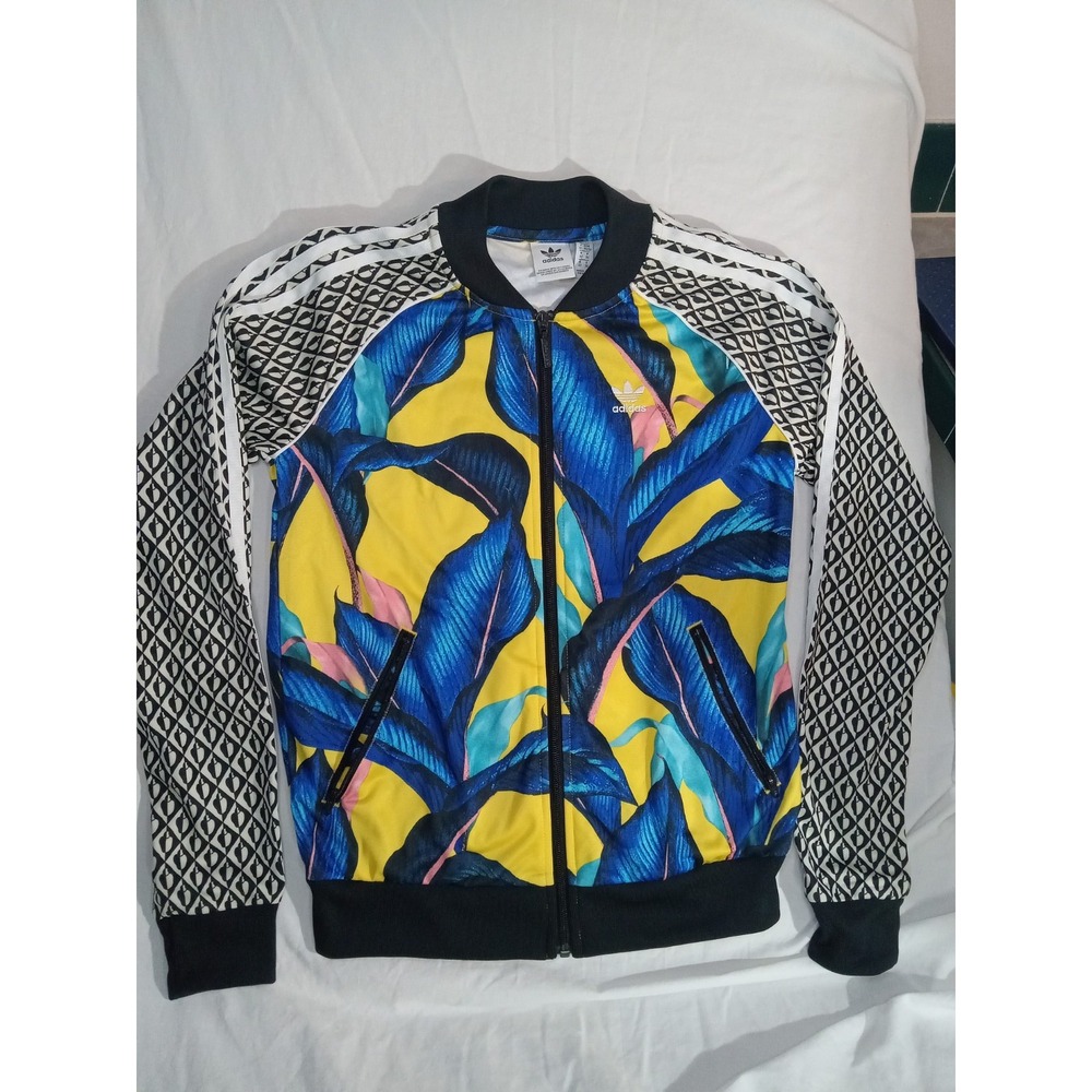 Adidas X Farm Rio Limited Edition Track Jacket Size XS Tropical Blue Yellow Leaf
